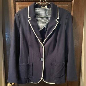 Navy Blue Blazer with White Trim